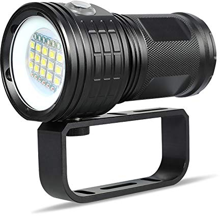 SecurityIng 18000LM 7 Modes 80m Scuba Diving Underwater Flashlight, Wide Beam Angle Waterproof 15x White + 6x Red + 6x Blue Fill Light Dive Photography Video Torch (Battery Not Included)