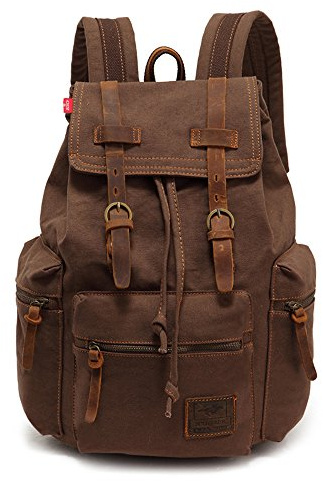 Retro Segeltuch Rucksack, Canvas Vintage Rucksack Laptop Daypack Schulrucksack Reisetasche Lederrucksack Dauerhaft Schulterpackung f¨¹r Herren Damen