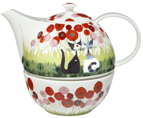 Goebel X-Mas Rosina Wachtmeister Teekanne mit Stövchen Principe aus Porzellan Mehrfarbig 1,2L, Maße: 25cm x 16,5cm x 20cm, 66-860-63-1