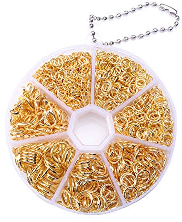 1170-Stück Hummerverschlüsse und 40-Stück Biegeringe,Offene Biegeringe und Hummerverschlüsse Schmuckfundingset für Halskette Armband Schmuck4 mm 5 mm 6 mm 7 mm 8 mm 10 mm (Gold)