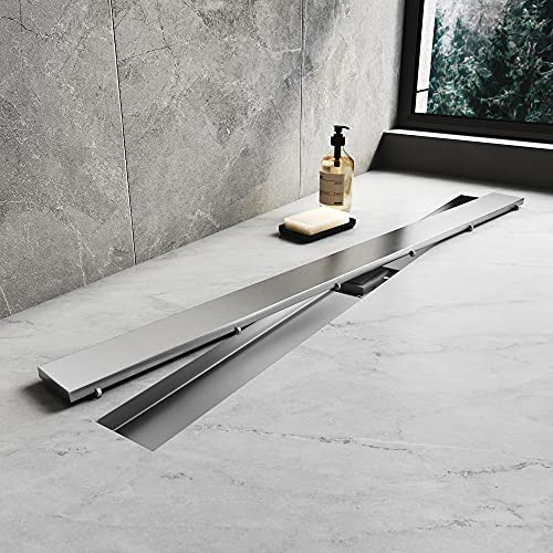 SONNI Canaleta de Ducha de Acero Inoxidable 80cm,2 en 1 Conjunto Completo de Desagüe de Ducha con Accesorio de Piso,Doble Cara,con Tope de Olor y Tamiz de Pelo