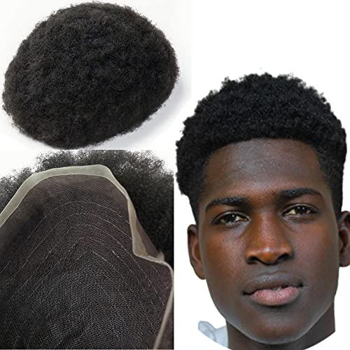 Yanahair Afro Curl Toupee for Black Men - Real Human Hair Replacement System with Breathable Fine French Lace (#1, 8x10)