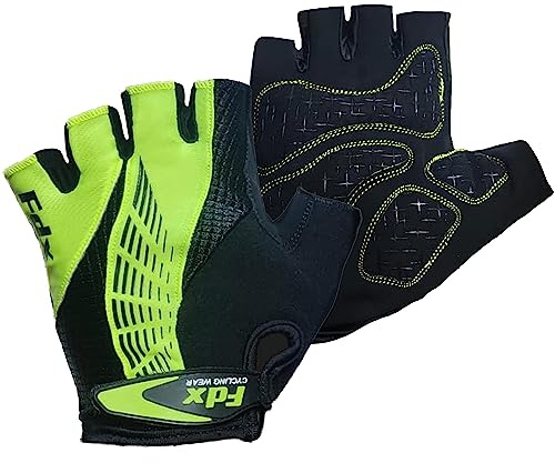 FDX Half Finger Cycling Gloves - Breathable, Gel Padded Protection, Anti-Slip - Fingerless Shock-absorbing Mitts for Mountain Bike, Road Bicycle, MTB, Riding, Men and Women (Vertex, Yellow-L)