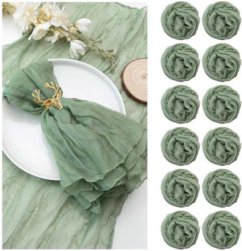 Seihtuch-Servietten, 50,8 x 50,8 cm, Salbeigrün, Käsestoff, Servietten, Gaze, Tischservietten mit Falten, Mehrzweck-Servietten, für Abendessen, Hochzeit, Party, St. Patrick's Day, Heimdekoration, 12