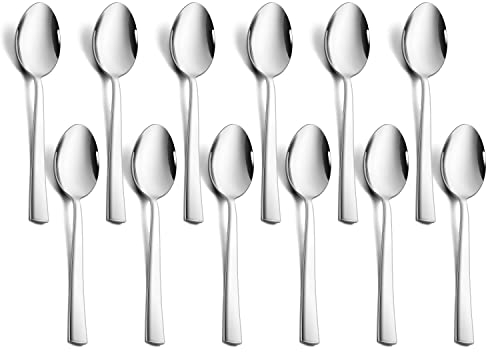 Herogo Kaffeelöffel, 12 Stück Teelöffel aus Edelstahl, 14 cm Espressolöffel Klein Löffel für Kaffee, Espresso, Tee, Nachspeise, Müsli, Vierkant-Griff, Langlebig & Spülmaschinenfest, Metall Silber