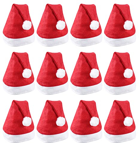 JSMTKJ 12 gorros de Papá Noel, gorros de Navidad, gorro de Papá Noel unisex rojo, gorros de Navidad para decoración de fiesta de Navidad (24 cm x 32 cm)