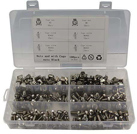 100 dadi a gabbia,dadi a gabbia per armadio M6M5,kit dadi a gabbia per dadi quadrati in lamiera di ferro,Set di viti per armadietto del server con scatola di smistamento in plastica