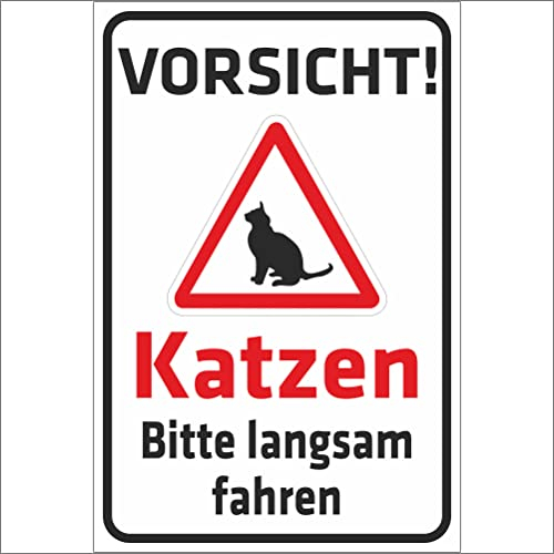 INDIGOS UG - Schild Vorsicht Katzen - Bitte langsam Fahren - 200x150 mm - 3mm Aluverbund Schilder für Hotel, Firma, Schutz, Kita, Arzt, Praxis, Wohnung - UV- & wetterbeständig - Hinweisschild
