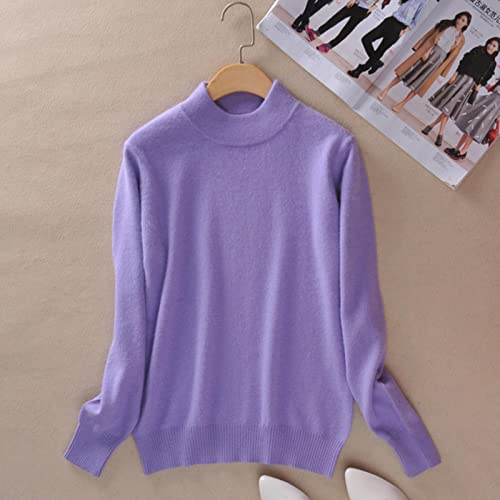 BEQUAH Ulltröja kashmir bomullsblandning halv polokrage kvinnor pullover höst vinter jumper vardagskläder basic varm stickad tröja dra femme-lavendel, XXL