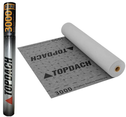 TOPDACH 3000 Unterspannbahn diffusionsoffen 100 g/m² 75 m² (1,5 x 50 m) – leichte 3-lagige Unterdeckbahn für Steildach und Fassade, Sd-Wert 0,02 m, wasserdicht W1, EN 13859-1/-2, Grau