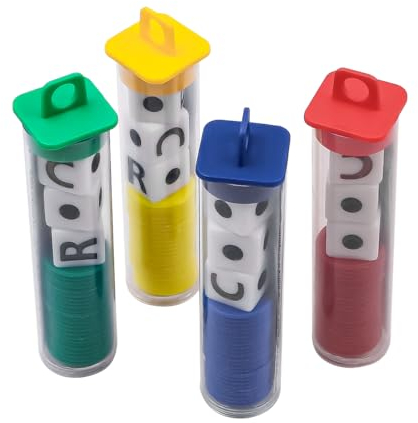 Namvo Würfelspiel für Erwachsene, 4 Röhren, links, Mitte, rechts, 6-seitig abgerundetes Würfelset, lustiges LCR-Würfelspiel, vier Farben mit Würfelschlitzen