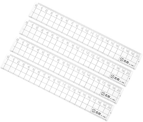 Kozelo 4Stk Gerade Lineal Plastik - [ 20cm ] Kariert Design mit Wellenlinie Messwerkzeug für Klassenzimmer Haus Büro Verwenden | Transparent