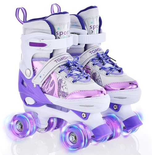 TOMSHOO Rollschuhe Kinder, Roller Skates mit 4 Größen Verstellbar, LED Rädern, Mehrere Größenoptionen, für Weihnachts und Geburtstags Geschenke
