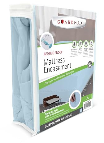 Guardmax Jersey-Strick-Matratzenüberzug für Schlafsofas, mit Reißverschluss, wasserdicht und gegen Bettwanzen, bequem, weich und geräuschlos, mit Reißverschluss, milbendicht, 152 x 183 x 13 cm
