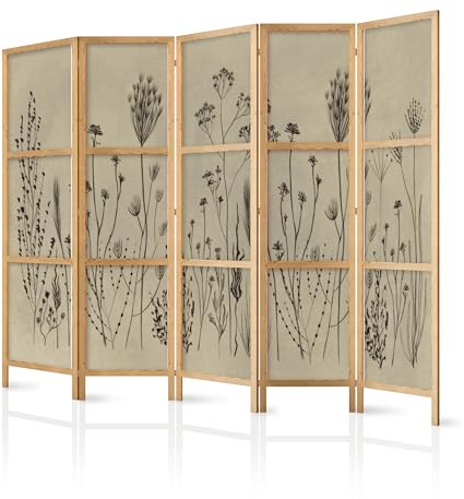 murando - Paravent Raumteiler Holz Abstrakt, 225x172 cm, 5-teilig, modern | Mobiler Sichtschutz, sofort einsatzbereit, Holzrahmen, ideal fürs Wohnzimmer oder Büro, geruchsneutral, lichtbeständig