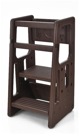 LIFEZEAL Lernturm Höhenverstellbar für Kinder, 2 in 1 Lerntower Kinderstuhl, Lernstuhl mit Schutzstab, 2 Stufen Hochstuhl Tritthocker, Belastbarkeit 65kg