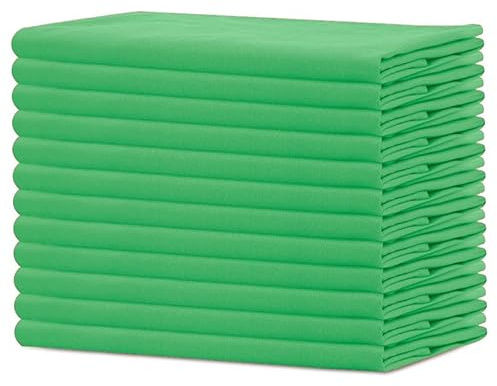 Sweet Needle - Paquete de 12 - Servilletas Extragrandes 100% Algodón 45 CM x 45 CM (18 x 18), Verde Hoja - Tela Gruesa para Uso Diario con Esquinas Redondeadas