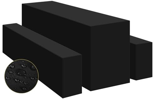 YMHPRIDE 3er-Set Schwarz Biertischhussen Bierbankhusse und Tischdecken, 50 cm Tischbreite,Wasserdicht Bierzeltgarnituren 220 x 50 x 70 cm für Gartenbankett-Gartenmöbel.（3-teiliges Set）