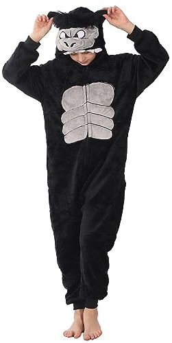 WAFUNNE Animal Onesie Costume for Kids Child Boys Girls Womens Mens Cosplay Halloween Costumes Easter Onesies Black Gorilla 140