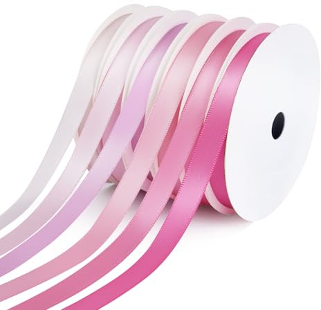 Yardinys Satin Ribbon 10mm Fabric Ribbon, Pink Ribbon Assortment Double Faced Ribbon for Gift Wrapping Flower Bouquet Wedding Party Decoration Hair Bows DIY Crafts- 10 Yards/Roll, Total 60Yds
