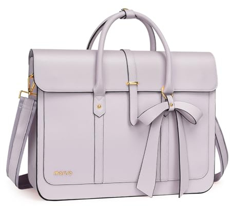 MOSISO Laptop Bag for Women,16 inch PU Leather Computer Bag, Dusty Lilac | 15-15.6 inch Laptop Shoulder Bag Convertible Backpack,Messenger Bag Casual Handbag Work Travel Briefcase with Bowknot