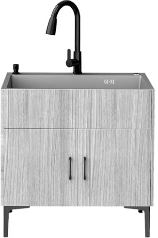 Freistehende Outdoor Spültisch Gastro 1 Becken,Küchenspüle Waschbecken Edelstahl Spüle mit Unterschrank,Spülenschrank mit Armatur,Spülbecken Außen Badezimmer,Spülschrank for Waschküche,Garten,Innen(58