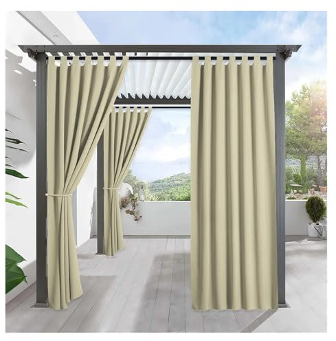 Ayztantine Outdoor Vorhang Wetterfest 1 Stück, Wärmedämmender wasserdichter Vorhang for den Außenbereich, Vorhang mit Schlaufen for Terrasse, Veranda, Pergola, Cabana-Dekor(Beige,TAB TOP_W137 X H241)