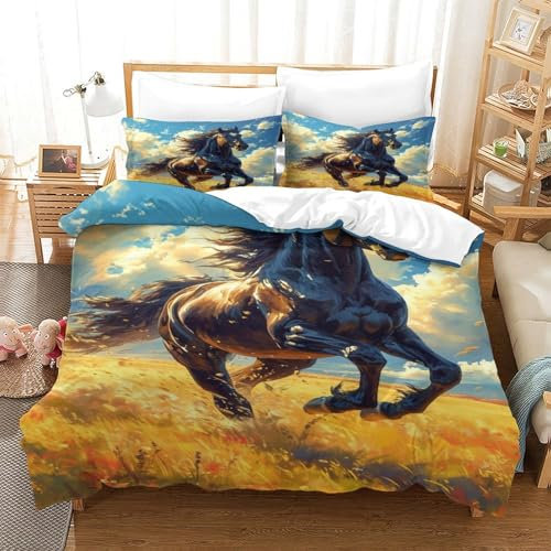UFAZEHDNS Horse Bettbezug Bettwäsche Set Kinderbettwäsche Reißverschluss Mit Kissenbezug Betten Set Für Jungen Und Mädchen, Kinder Single（140x200cm）