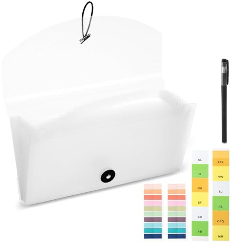 Quittung Couponsorganisatör, fackmapp med 13 små fickor, utbyggbar mapp, dokumentmapp för förvaring av mottagande, kort, kvitton, räkningar, checkar, mapp, transparent, 26 x 15 cm