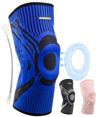 INDEEMAX Kniebandage Männer und Damen,Kompression Kniestütze mit Seitlichen Stabilisatoren & Patella-Gel Polster, Bandage Knie für Lindert Knieschmerzen, ACL, Meniskusriss, Arthritis, Blau,L