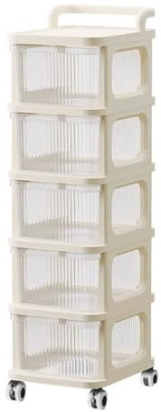 Mobiler Aufbewahrungswagen mit 5 Schubladen, schmal, mit Rollen, Beige