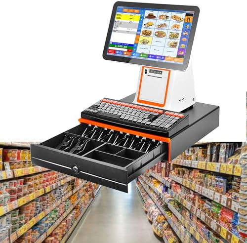 15,6-Zoll-Smart-Touchscreen-Registrierkasse, Elektronische Registrierkasse, Kassensystem FüR Den Einzelhandel, Intelligente Schnittstelle FüR Kleine SupermäRkte, Eingebauter Belegdrucker,White-B