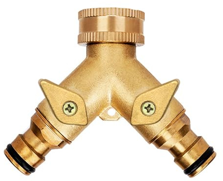 Y-Valve Dual Faucet Diverter 2 Way Tap Connector Garden Tap Adaptor Independent On/Off, for Dual Hose Connectors, Garden Hose Splitter Hose Connector and Nozzle Spray Guns