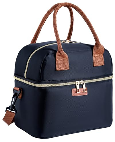 SAMERIO Loncheras para Mujeres Doble piso Bolsas Térmicas Reutilizable Aislado Enfriador Trabajo Picnic o viaje (BLACK)