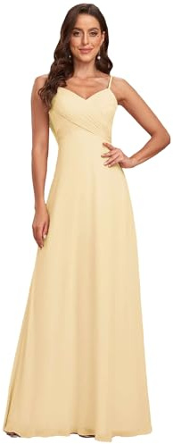 Ever-Pretty Vestiti da Damigella Donna Lungo Scollo a V Senza Maniche Linea ad A Chiffon Senza Schienale Giallo 44