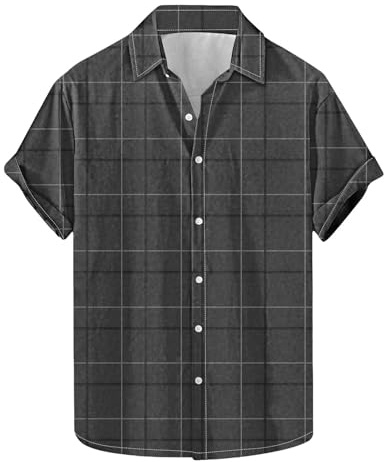 UHouse Chemise Homme Manches Courtes Chemisette à Carreaux Boutonné Vêtements Grande Taille Fin Cut Vetement D'Été Habit Leger Col Mao Respirant Button Down Shirt
