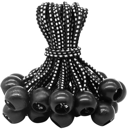 Pack of 25 Bungees with Ball (Black and White 150 mm) for Tents, Tarpaulins, Posters, Expander Loops, Tent Rubber 2024