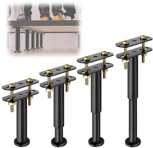 Piashow 4 gambe del letto regolabili, altezza regolabile 18-32 cm, base di supporto per letto con travi centrali, robuste gambe di supporto medie del telaio del letto in metallo, ricambio per mobili