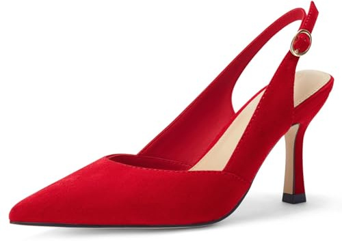 Rilista Women's Slingback Kitten Heels Closed Pointed Toe Wedding Party Dress Pumps Shoes, Dark Red, Size 7.5