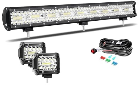 Willpower Led Lichtleiste Bar 26 + Arbeitsscheinwerfer 4 für 12V 24V Auto | Light Bar Balken 540W, 2X Scheinwerfer Zusatzscheinwerfer 60W, mit Kabelbaum, Offroad Beleuchtung für Traktor Boot KFZ ATV