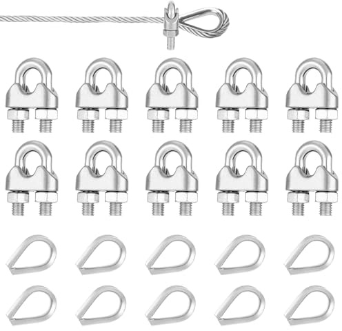 10 Stück M5 Seilklemmen +10 Stück M5 Kausche-Seilklemme Drahtseilklemme 5mm Für Drahtseil 5mm, Zur Befestigung Von Wäscheständern, Markisen Usw