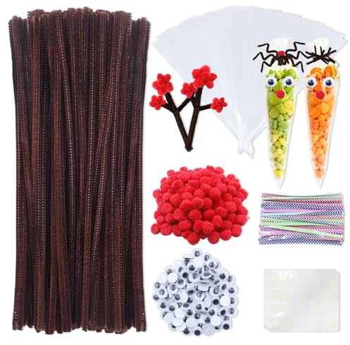 650 Stück Weihnachts Rentier Set, Wackelaugen Selbstklebend, Rote Pompons, Pfeifenputzer Braun zum Basteln, Weihnachten Geschenktüten Dekoration, Bastelzubehör Kinder