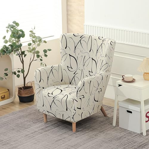 Highdi Stretch Sesselbezug Sesselhusse mit Armlehnen 1 Sitzer Sesselüberwurf Weicher Waschbarer Wohnzimmer Sesselschoner für OSKARSHAMN Ohrensessel mit Elastischem Band (Schlichtes Beige)