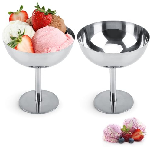Frdhee 2 Stück Eisbecher Edelstahl, 200ml Dessertschalen Eiscreme Schalen Metall-Dessert-Servierschalen Soßenschalen Eisschalen Für Hochzeiten Partys (Groß)