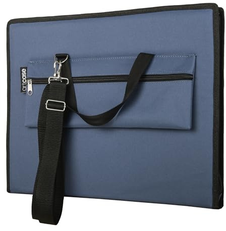 Le'arte Artcase Slim DIN A3 – Harte Künstlermappe, Zeichenmappe A3, Dokumententasche, 46 x 33 x 4 cm, Kunst-Transportmappe, Wasserdicht, Großformat, Hardcover (Denim Blue)