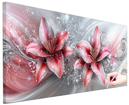 Diamond Painting Erwachsene Groß XXL 130x50cm Diamond Painting Blumen Bilder Bastelset 5D Lilie Diamant Kunst Malerei Set DIY Diamant Stickerei Kreuzstich Set für Geschenke für Frauen Herbst Deko Z-83