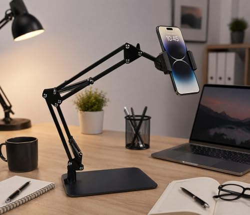 Hivexagon Supporto magnetico per telefono da soffitto - Supporto con braccio articolato con base, regolabile a 360°, dotato di clip specifica per telefono