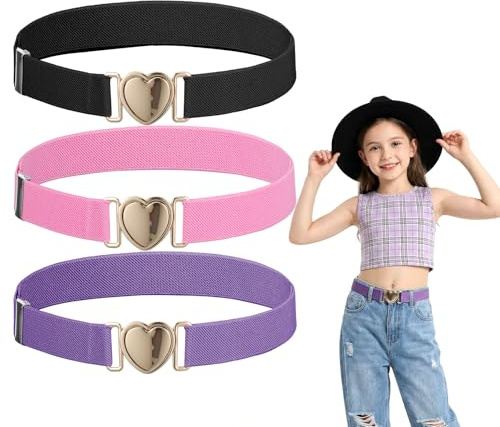 APLZGMG 3 stycken bälten för barn, elastiskt bälte flickor, barnbälte flicka med hjärtform spänne, justerbart midjebälte, modernt barnbälte för klänningar, jeans, byxor, uniform