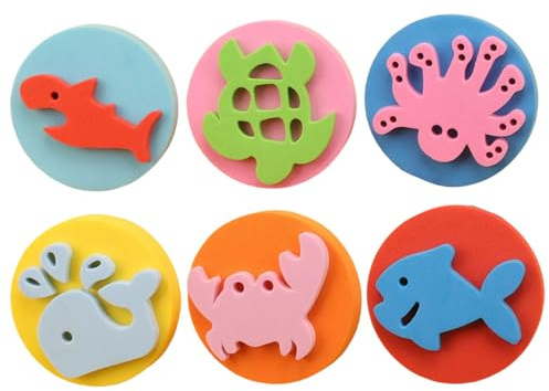6 esponjas de Pintura para niños, estampador de Pintura EVA, patrón de Animales del océano, esponjas de Arte para Aprendizaje temprano, Manualidades y Bricolaje