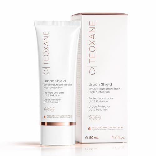 TEOXANE Urban Shield SPF 30 50 ml – Crema solar tintada para la cara con ácido hialurónico RHA, protección UVA UVB, crema de día antipolución, protector solar facial hidratante como base de maquillaje